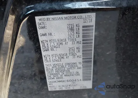 2019 Nissan Pathfinder Sl z USA, uszkodzony, nr VIN 5N1DR2MM6KC600454